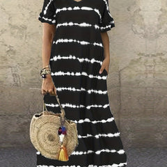 Plus Strip V Neck Maxi Dress With Pockets