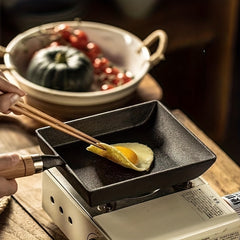 Japanese Style Cast Iron Omelette Pan 18x15 - Rectangular Small Frying Pan