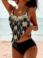  Tribal Print Tankini Set Cami Top & Panty Swimsuit
