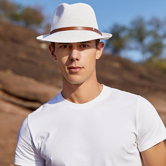 Men's Large Brim Sun Hat Straw Beach Hat Small Top Hat