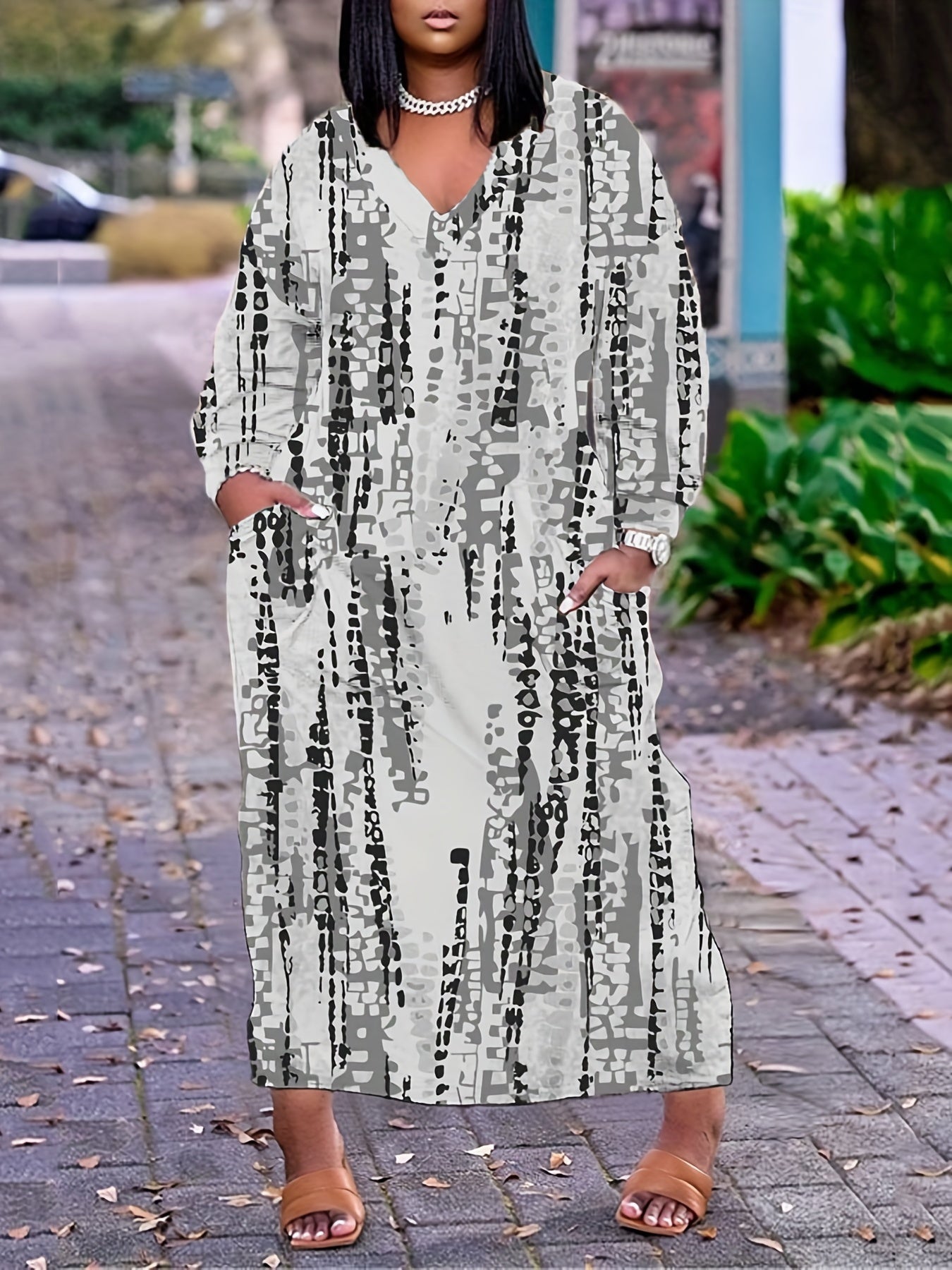  Tie Dye V-Neck Maxi Dress with Pockets