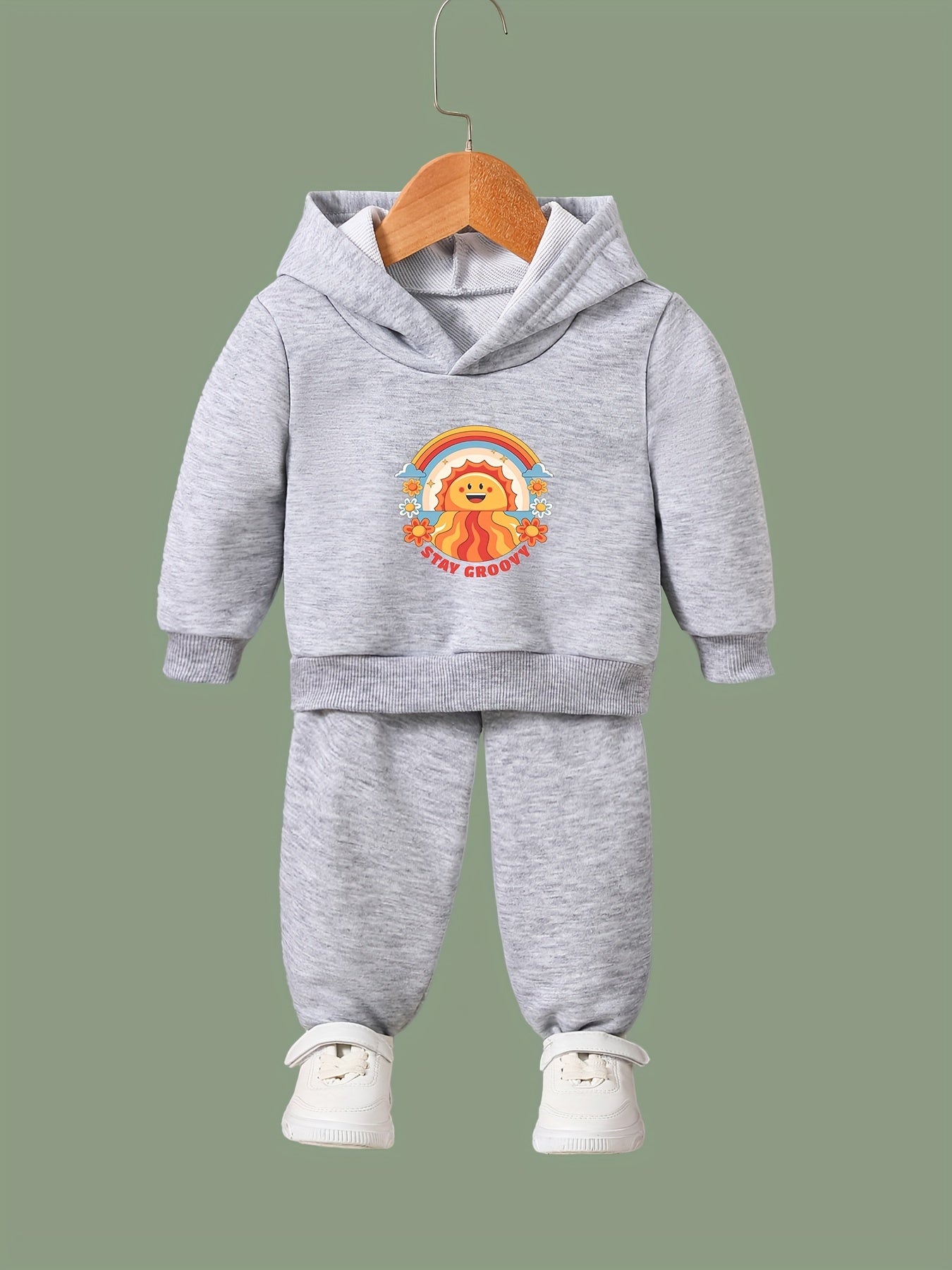 2pcs Sunset Print Outfits Girls Hoodies Jogger Pants Set