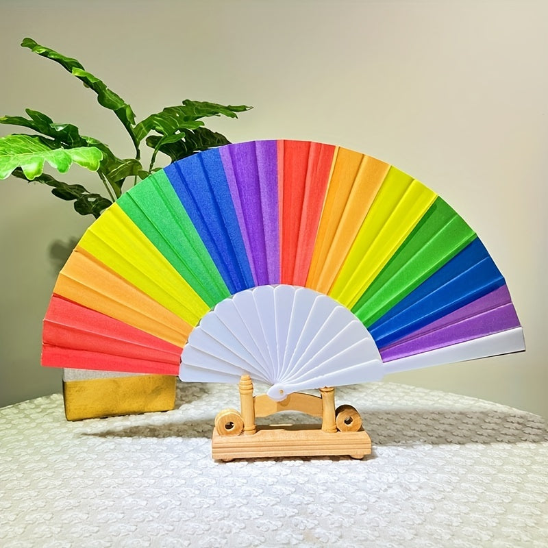 Rainbow Folding Fan Plastic Fan Bone Dance Fan Shoot Tool Craft Gift Fan