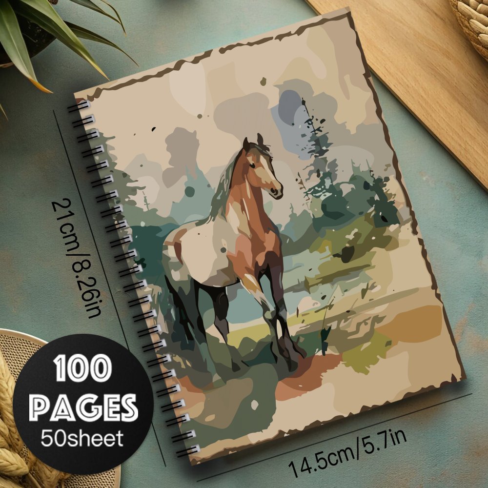 Equestrian Spiral Notebook 100 Pages Horse Art Durable Paper