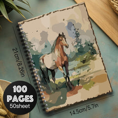 Equestrian Spiral Notebook 100 Pages Horse Art Durable Paper