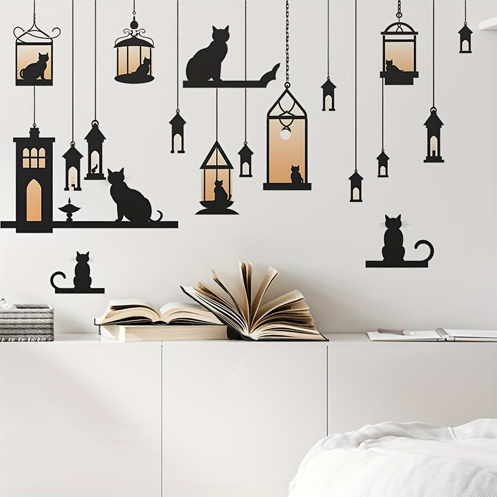 2pcs Hanging Vine Street Lamp Light Cat Stick Wall Sticker Decal