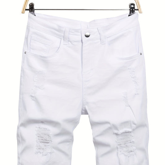 Men's Ripped Denim Shorts Casual Street Style Distressed Stretch Denim Shorts