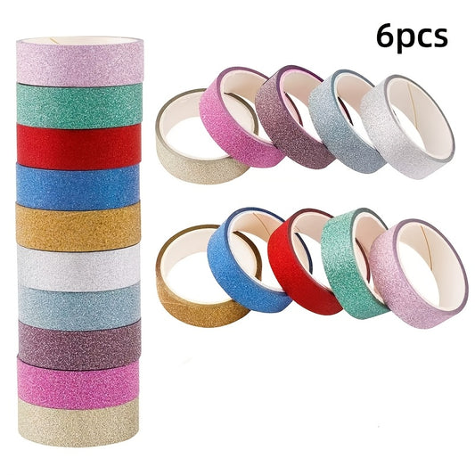 6 Pack Glitter Washi Tape Set Colorful Decorative Adhesive Tapes for Crafts