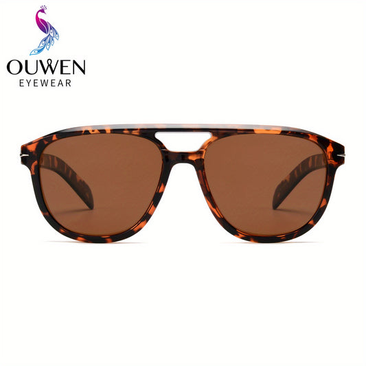 OUWEN Polarized Aviator Sunglasses Vintage Shades Tortoise Frame Brown Lenses