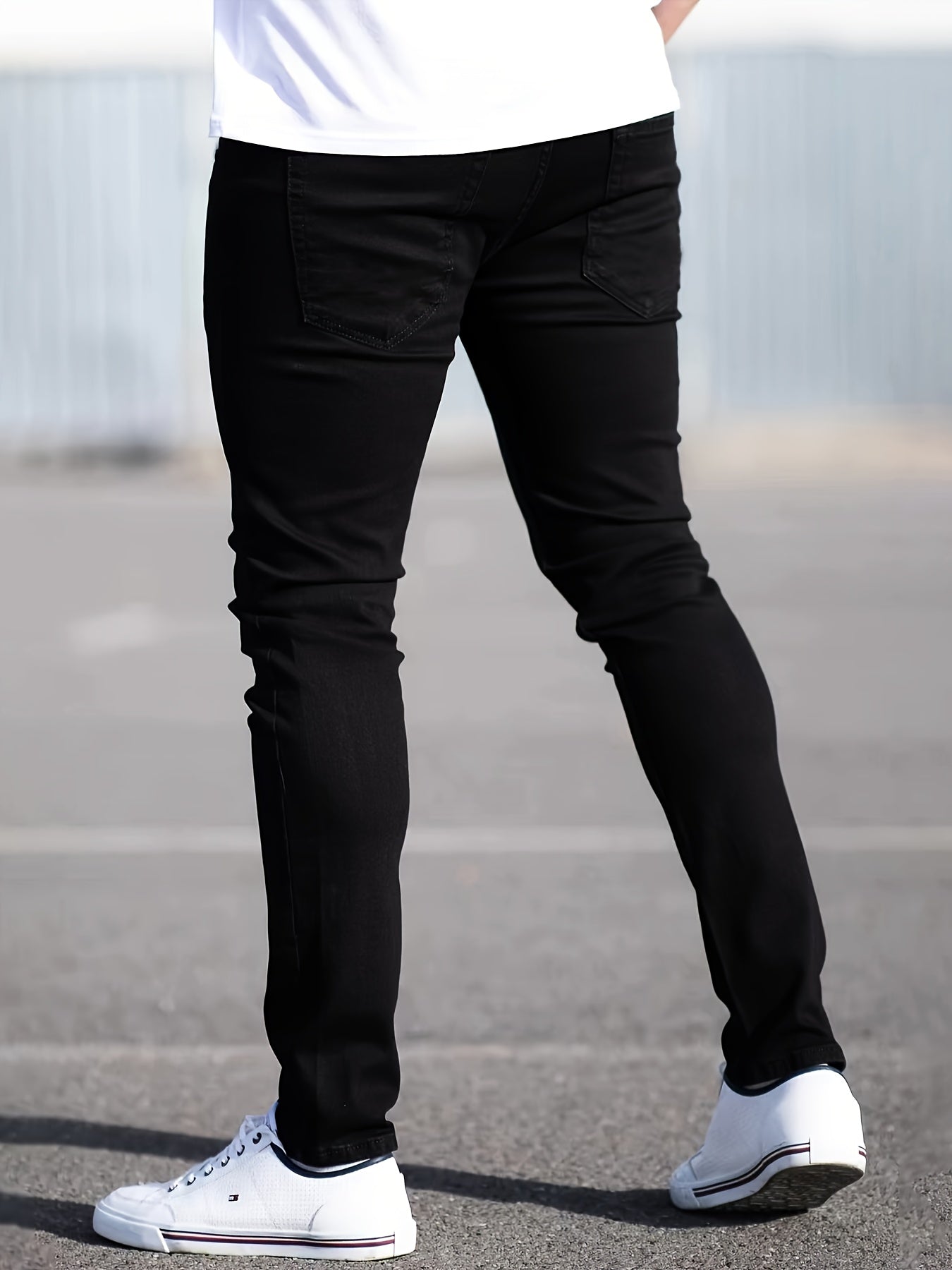 Men's Solid Cotton Denim Pencil Pants