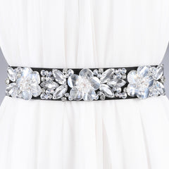 Women's Rhinestone Flower Elastic Belt