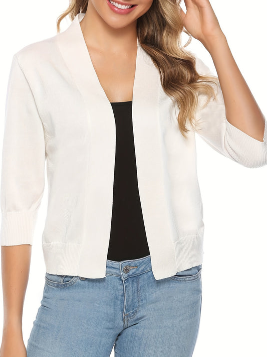 Open Front Cardigan 3/4 Sleeve Sweater for Spring & Fall
