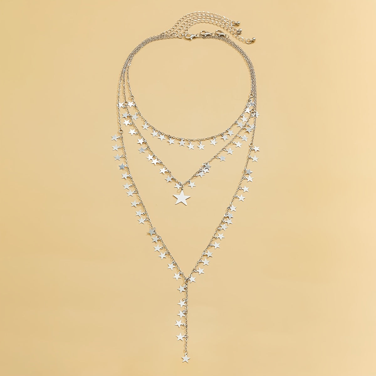3pcs Vintage Pentagram Chain Tassel Pendant Necklace Set