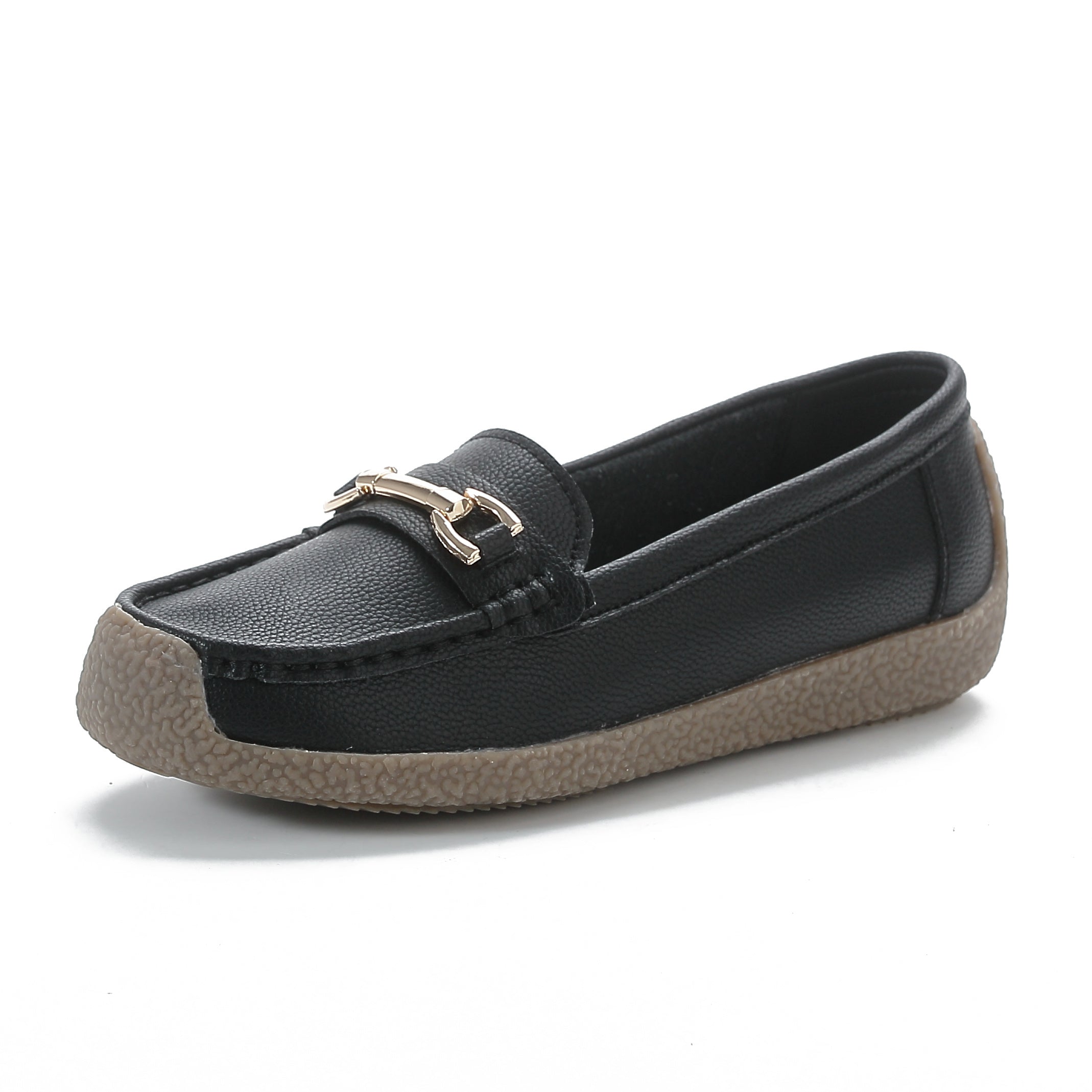 Flat Loafers with Metallic Buckle - Casual Walking Shoes