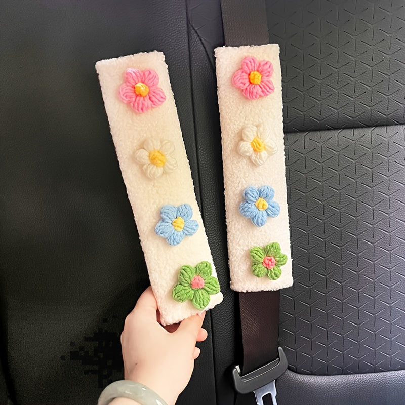 2pcs Car Seat Belt Cover Hyuna Flower Plush Shoulder Protector