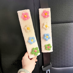 2pcs Car Seat Belt Cover Hyuna Flower Plush Shoulder Protector