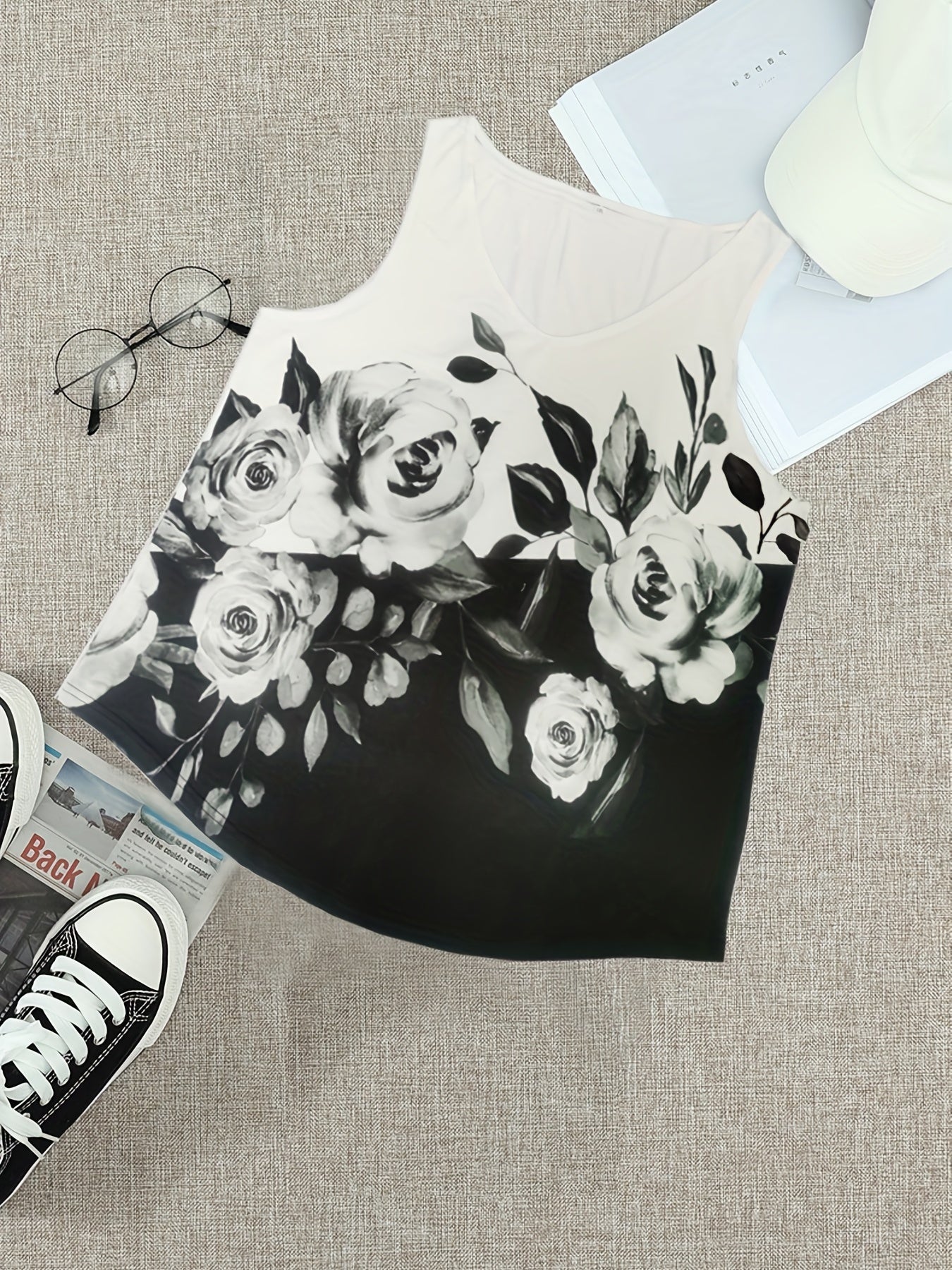  Floral Print V-Neck Tank Top