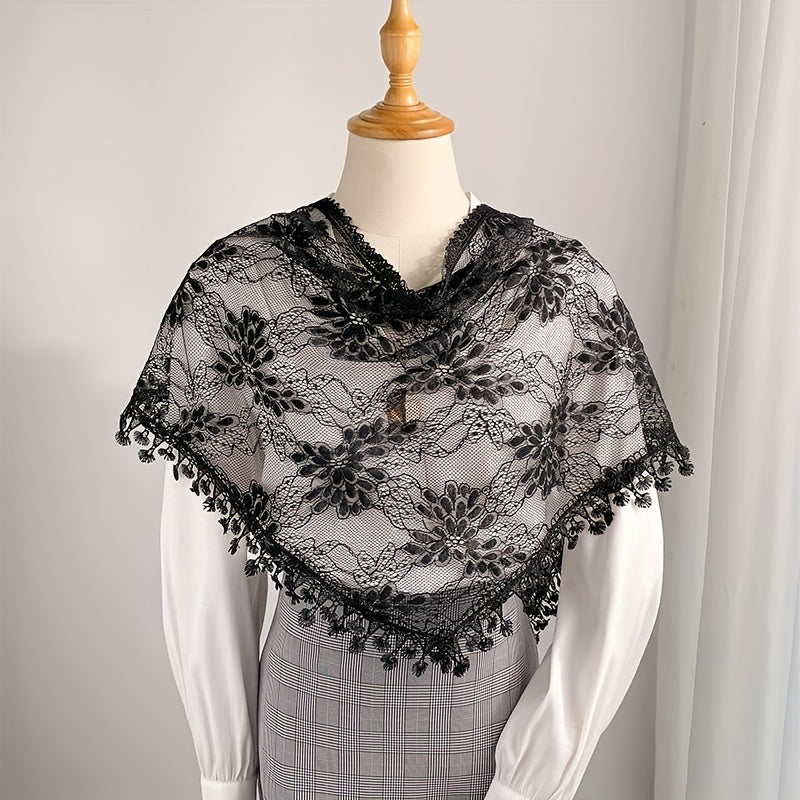 Triangle Lace Fringed Shawl Light Shoulder Wrap for Women