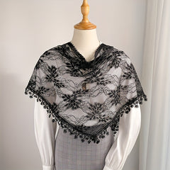 Triangle Lace Fringed Shawl Light Shoulder Wrap for Women