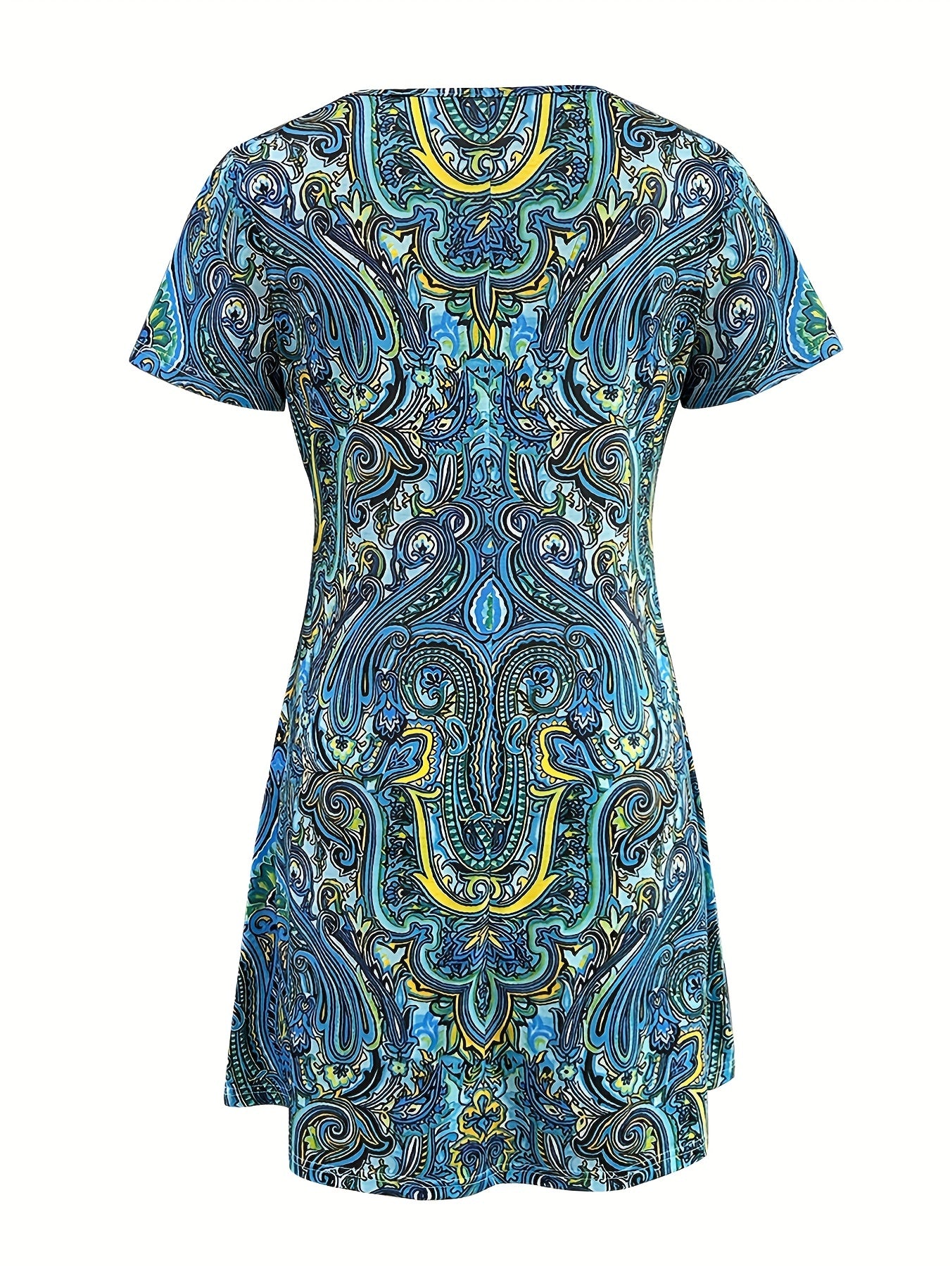  Allover Paisley Print Short Sleeve Dress