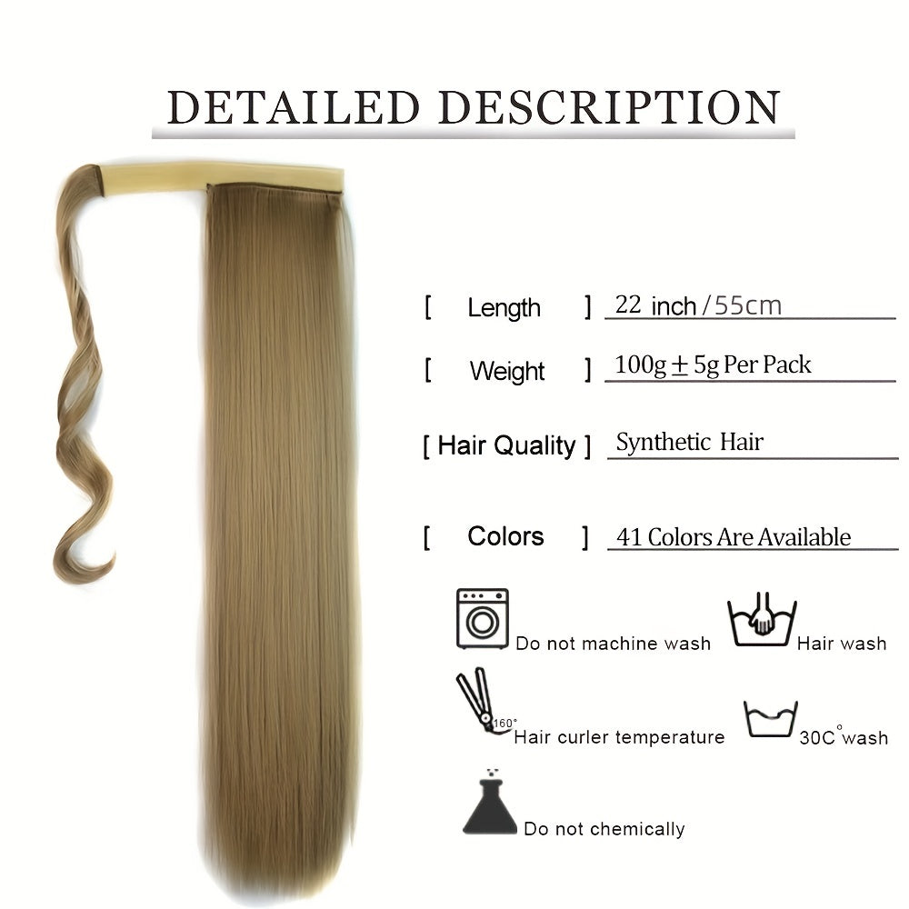 Straight Ponytail Extensions Wrap Around Clip In Synthetic Fiber Ponytail