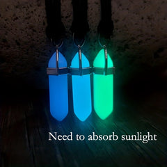Moonstone Glow Crystal Necklace - Aqua Glowing Glass Crystal Point