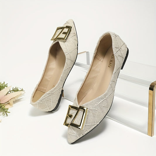 Women's Pointed Toe Ballet Flats Metal Decor Slip On Shoes