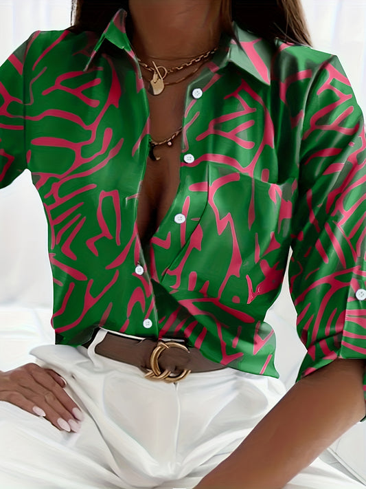  Graffiti Print Long Sleeve Button Up Shirt