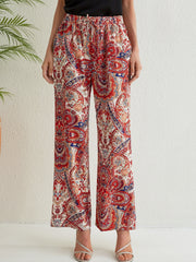 Paisley Print Drawstring Pants Bohemian Pants For Spring & Summer