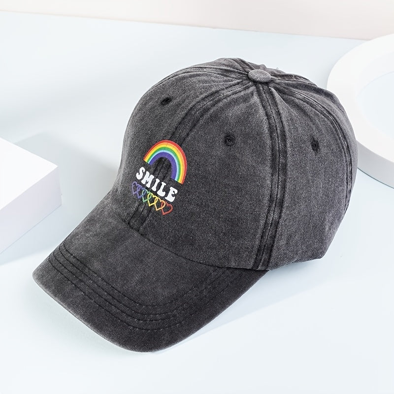 Rainbow Smile Washed Baseball Cap Love Print Sun Hats Dad Hat For Women
