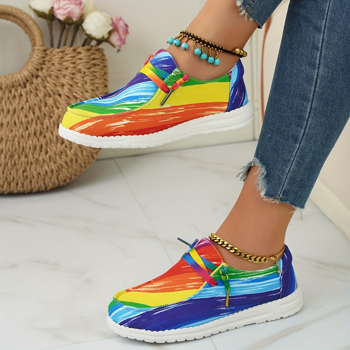 Women's Multicolor Canvas Shoes Casual Lace Up Low Top Lightweight Outdoor Shoes