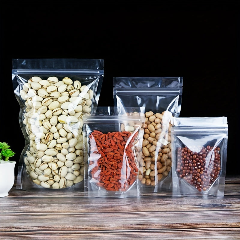 50pcs Clear Stand Up Bags With Zipper for Food Storage Dried Fruit Snack Nut Tea