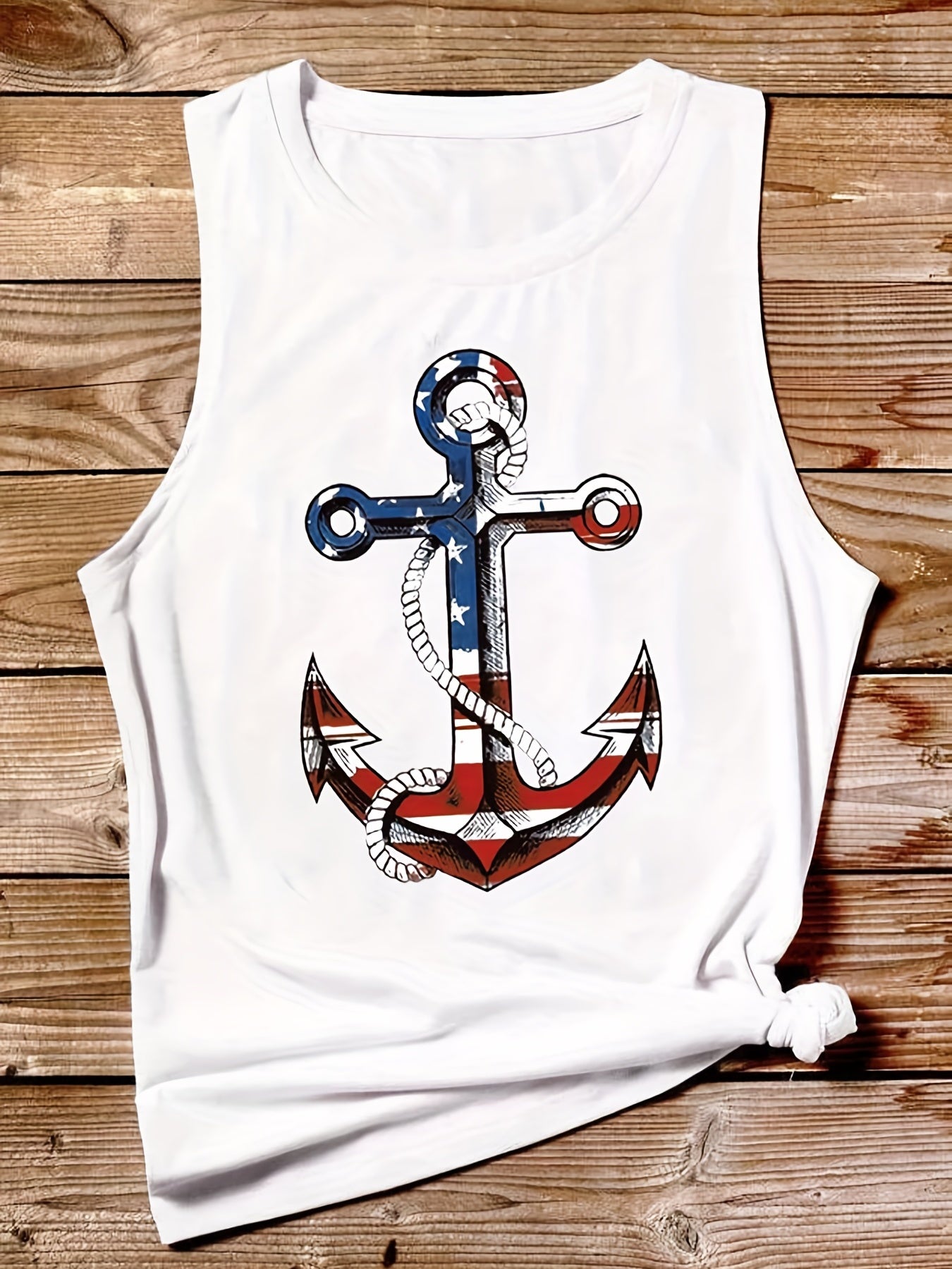 American Flag Anchor Print Tank Top for Women