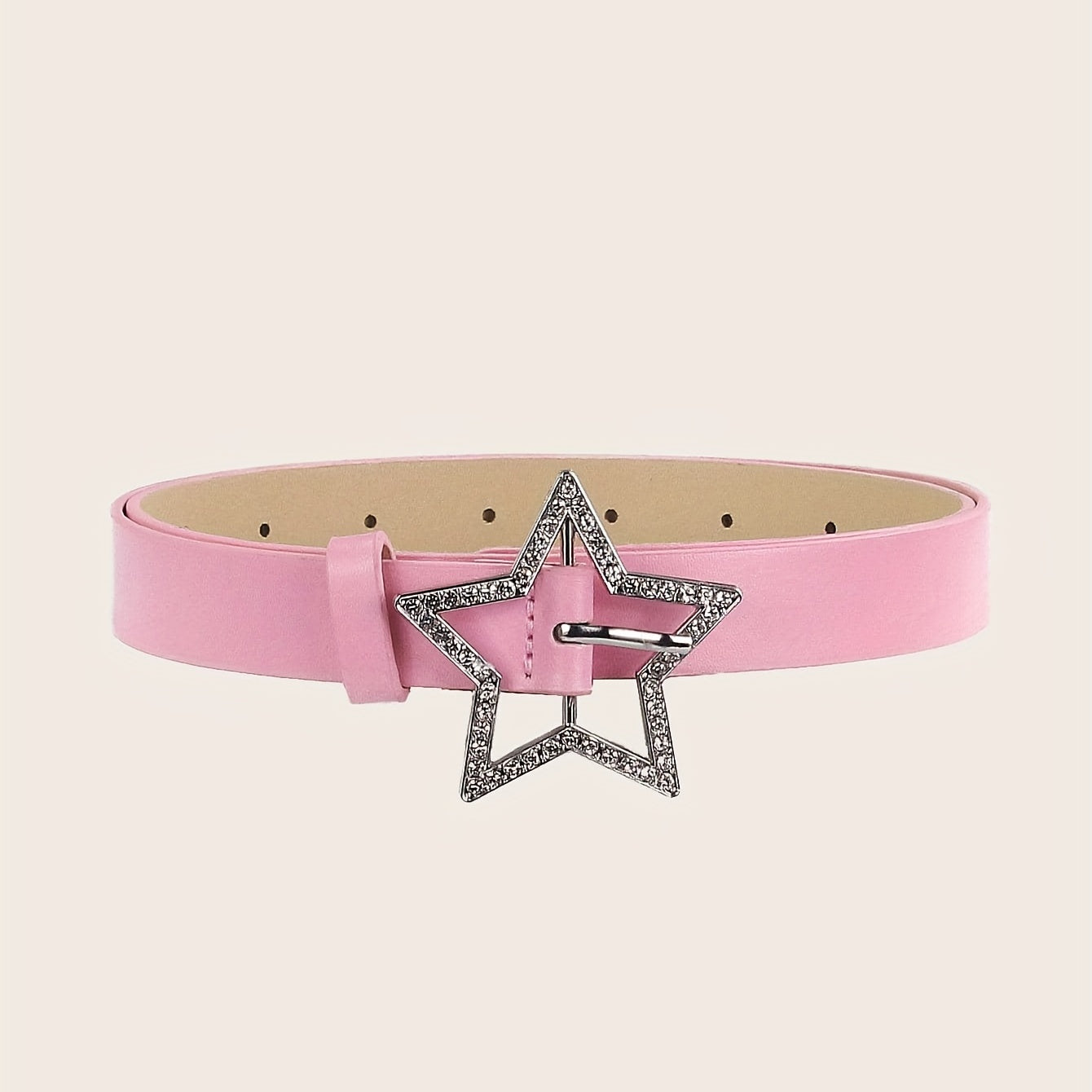 Pink Y2K PU Leather Belt Rhinestone Inlaid Pentagram Buckle Waistband