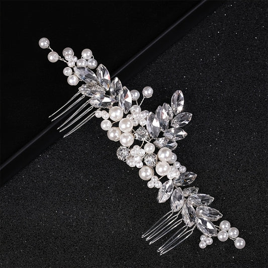 Bride Rhinestone Pearl Comb Wedding Headwear