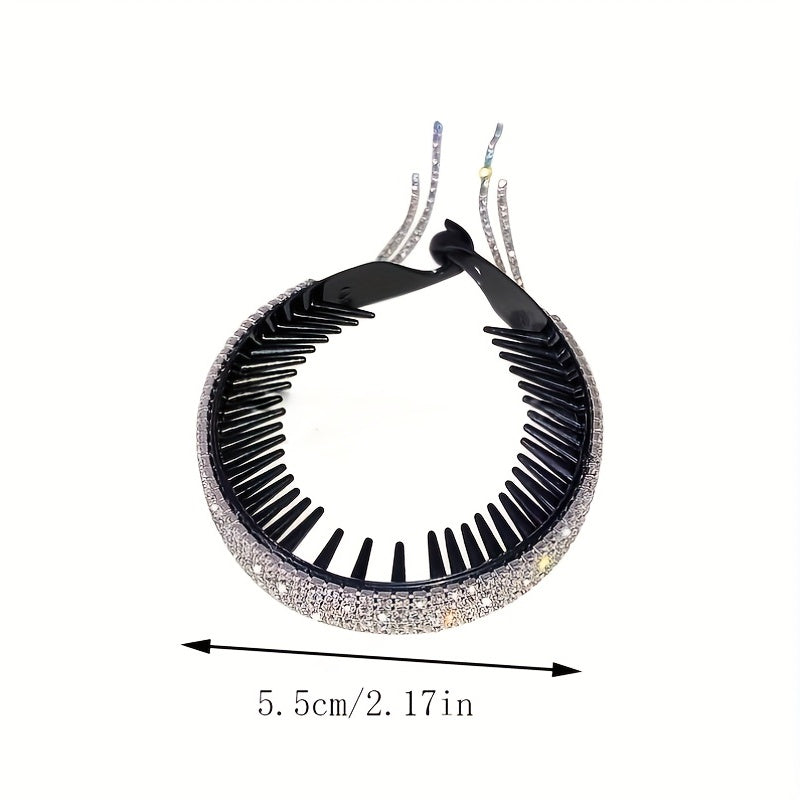 Rhinestone Hairband With Tassel for Women Ponytail Hairpin