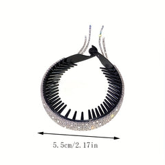 Rhinestone Hairband With Tassel for Women Ponytail Hairpin