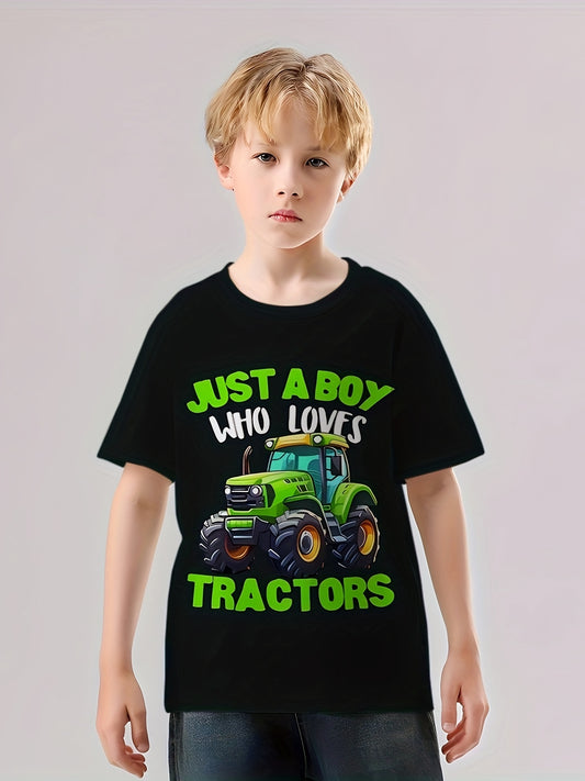TRACTOR LOVER Print Boy's Short Sleeve T shirt