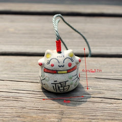 Ceramic Chinese Lucky Cat Bell Ornament for Good Luck and Fortune