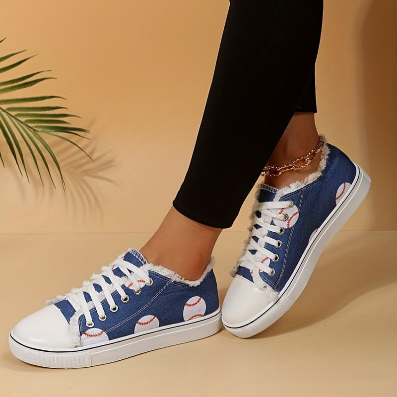 Women's Baseball Print Canvas Shoes Low Top Sneakers