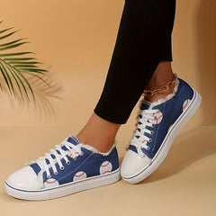 Women's Baseball Print Canvas Shoes Low Top Sneakers