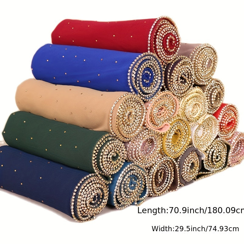 Chiffon Glitter Chain Bandana Scarf Lightweight Solid Hijab Scarf