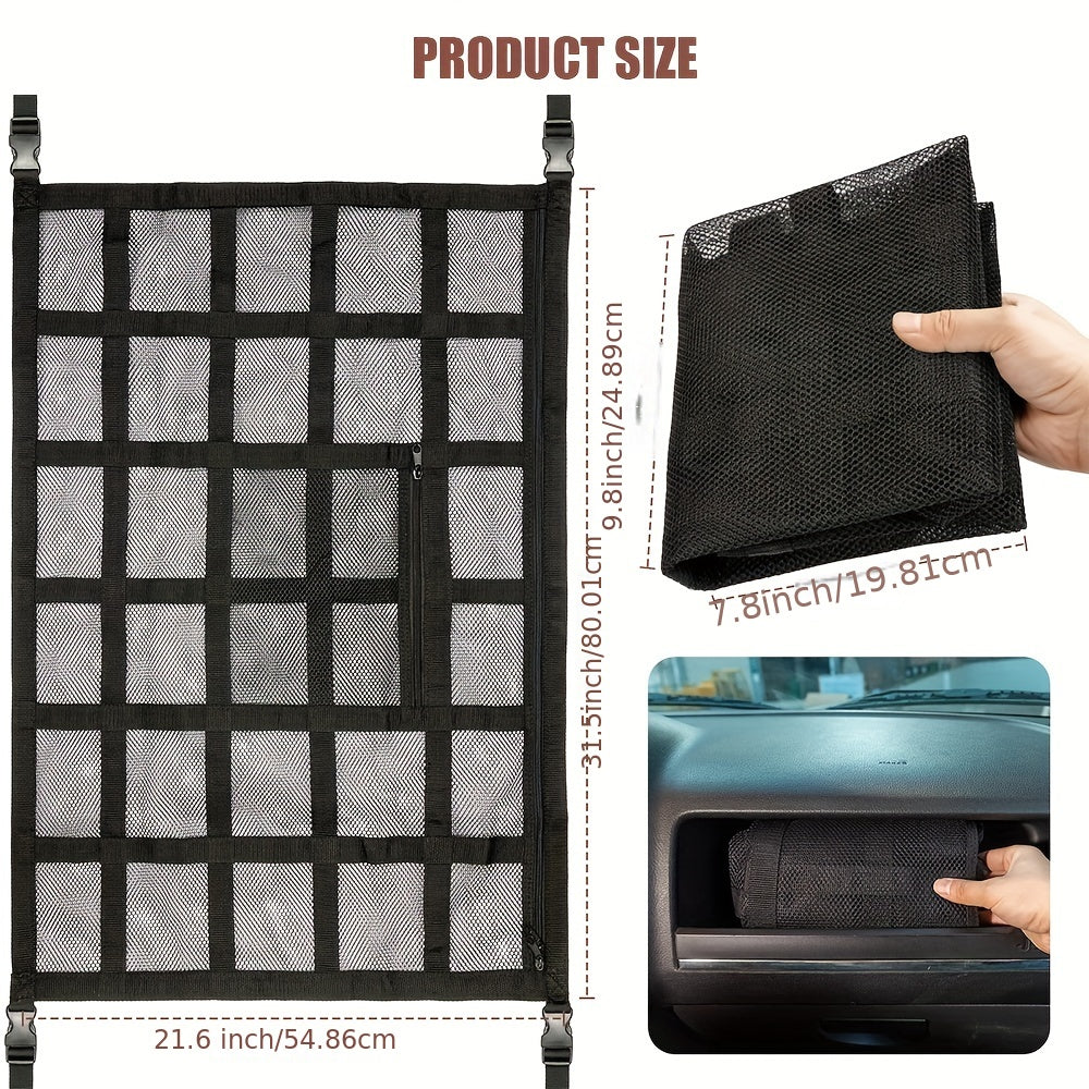 Car Ceiling Cargo Net Pocket Double Layer Mesh Roof Storage Organizer