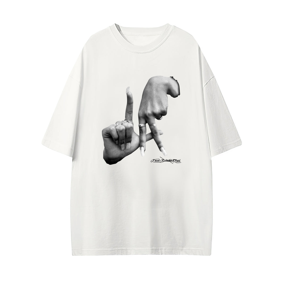 Gesture Print Loose Hip hop Short Sleeve Tee Shirt
