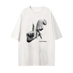 Gesture Print Loose Hip hop Short Sleeve Tee Shirt