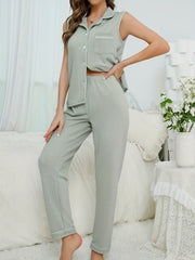 Solid Waffle Lounge Set Sleeveless Top & Pants Women's Loungewear