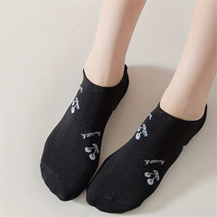 5 Pairs Heart Print Low Cut Ankle Socks Women's Stockings