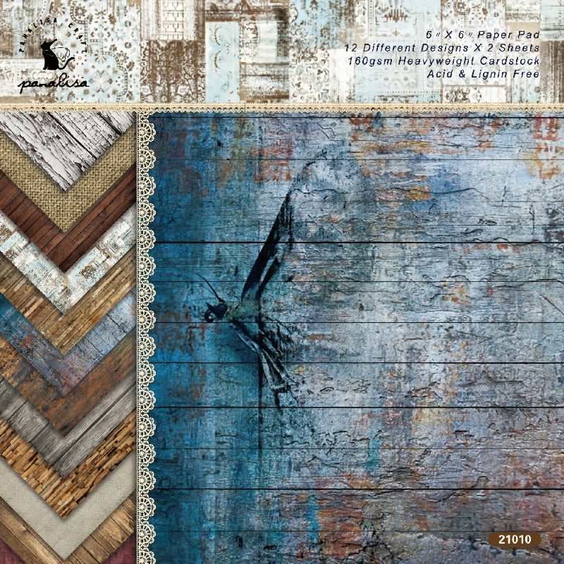 24pcs Vintage Wood Grain Pattern Scrapbook Paper Pad For DIY Crafts