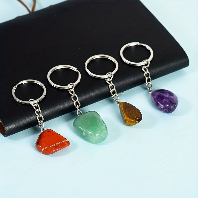 Natural Stone Healing Crystal Agate Keychain Pendant Bag Buckle Key Chain