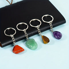 Natural Stone Healing Crystal Agate Keychain Pendant Bag Buckle Key Chain